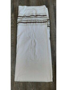 Flannel Brown White Stripe Flat Top Sheet Full Size Vintage 72 x 86 Warm Snug